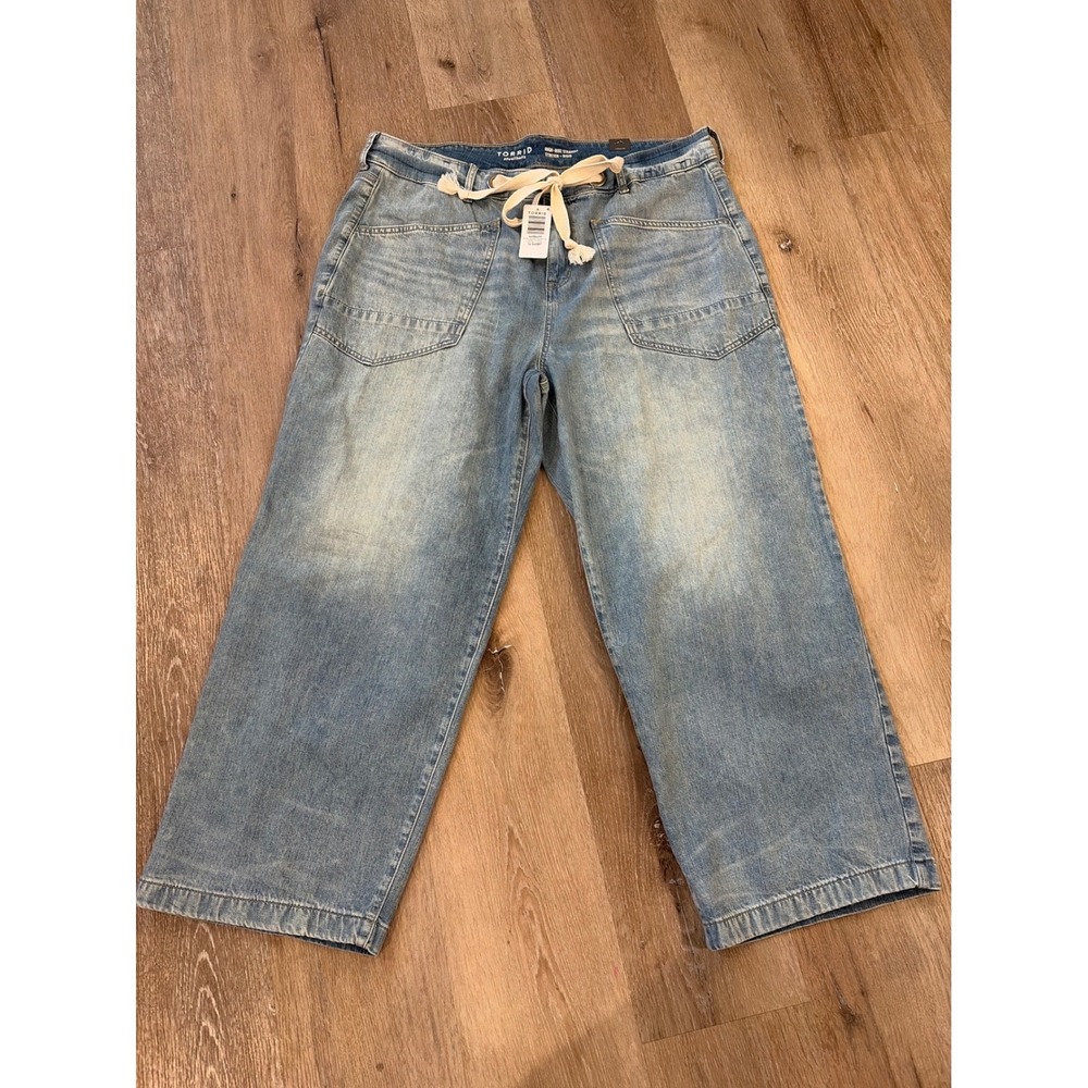 Torrid High Rise Straight Leg Drawstring Utility Jeans Light Wash Blue 16S NEW